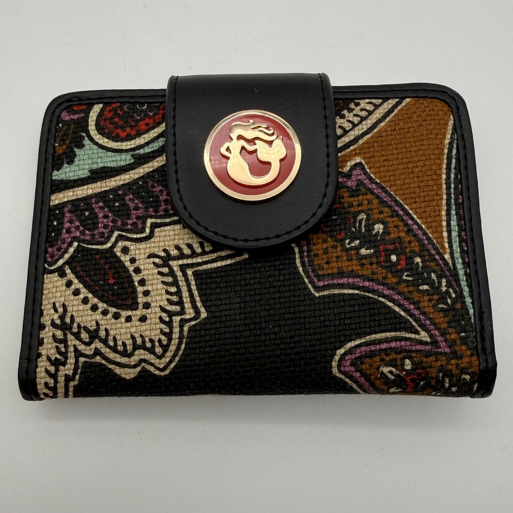 Spartina 449 Bifold Wallet Womens Black Paisley Linen Leather Mermaid Logo